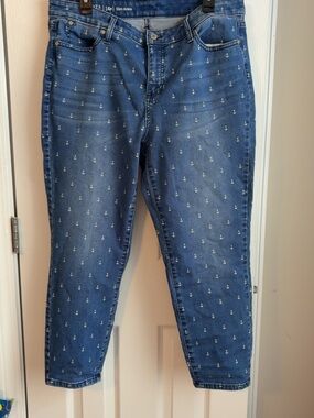 Talbots FLAWLESS Blue Anchor-Print Slim Ankle Jeans